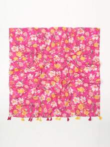 1pc Elegant Floral Print Fringed Scarf - Multicolor - View 3