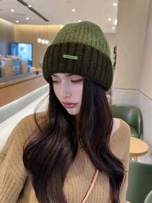 1 Stück Damen warmer gestrickter Beanie Hut, Patchwork Farben, dicker Ohrenschutz, winddicht, Lässig, elegant, Vintage Street Style, oversized, geeignet für Outdoor, Skifahren, Radfahren, Reisen, Partys, tägliche Nutzung im Herbst/Winter - Verschiedenfarbig - Übersicht 9