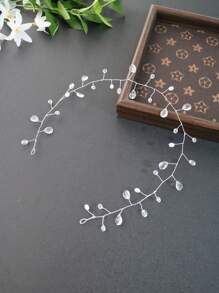 Handgefertigte europäische und amerikanische luxuriöse Braut Kopfband mit Kunstperlen und Kristallen, Hochzeitskleid Accessoires, weißer tropfenförmiger Haarclip, Haarschmuckkette, Haarschmuckschmuck