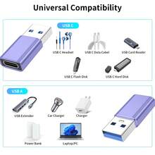 USB 转 USB-C 适配器 6 件装，[3 个 Type-C 母头转公头充电器转换器] 和 [3 个 USB-C 公头转 USB 母头] 兼容 17/16/15 Pro Max/15 Plus/14/13/12 和 Galaxy S24/S23/S22/S21 - 彩色 - 查看 7