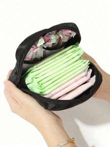 Bolsa de almacenamiento multifuncional portátil de estampado de leopardo para toallas sanitarias, bolsa de almacenamiento minimalista de pana para copa menstrual, bolsa cuadrada de pana dulce para almacenamiento de artículos de aseo y maquillaje, bolsa para el primer ciclo menstrual