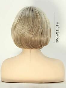 Peruca elegante, cabelo curto de elfa, penteado de estudante com gradiente dourado, bobo tingido no topo da cabeça, capa de peruca de fibra sintética com dobradiça para dentro, densidade de 150%, fibra sintética, adequada para mulheres brancas, perucas femininas