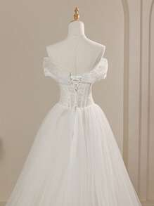 Gorgeous Elegant Noble & Cute White Off-Shoulder Mesh Corset Wedding Dresses For Bride