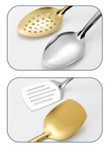 6 pièces Set d'ustensiles de cuisine en acier inoxydable, comprenant une cuillère, une cuillère à fentes, une spatule à fentes, une louche, une spatule, une louche à soupe ; en alliage chrome, convient pour la décoration de mariage, la décoration d'Halloween, les fournitures scolaires, les enterrements de vie de garçon, les ustensiles de cuisine, les accessoires de cuisine, les articles de fête, le set de voyage, les cadeaux, les fêtes d'anniversaire, la remise des diplômes, le set d'outils de cuisine