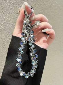 Elegante colgante de brazalete con correa para teléfono con destellos, rhinestones y cuentas, accesorio para , bolso, mujer y niña