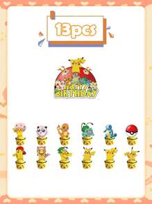 pokemon Pokemon Pikachu-Themed Birthday Party Supplies, Pokemon Flag Balloon Cake Stick Decoration Set, Party Decoration Items, Cake Decoration