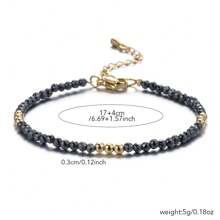 1pc Men's 3mm Black Onyx, Quartz, Lapis Lazuli Bead & Golden Copper Bead Adjustable Bracelet, Suitable For Daily Wear And Gift