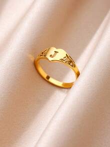 1PC Fashion Hollow Initial Letter Heart Rings For Women Gold Color Stainless Steel A-Z Letter Ring Aesthetic Wedding Jewelry Gift - Yellow Gold - View 5