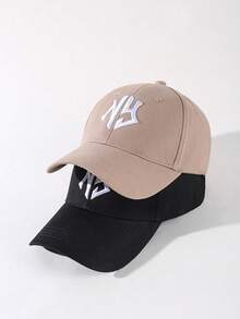 1/2 件装 NY 刺绣休闲棒球帽 - 可调节透气按扣后扣，女士街头风帽子，复古纽约风 - 彩色 - 查看 3