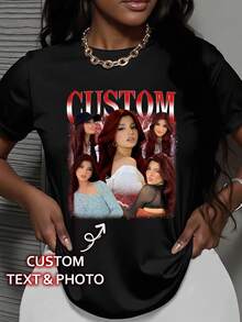 Personalized Y2K Bootleg Girlfriend T-Shirts, Custom Shirts, Custom Photo T-Shirts, Custom Retro Photo T-Shirts, Custom Bootleg Rap T-Shirts, Custom Women's T-Shirts And Shirts - Add Your Own Text And Pictures (Couple Photos/Girlfriend Photos/Family Photos/Selfies/Pet Photos/Friends Photos/Party Photos) To Design Your Own Personalized T-Shirts, Fashionable, Innocent, Sexy, Retro Style, Gifts For Her/Him - Black - View 2