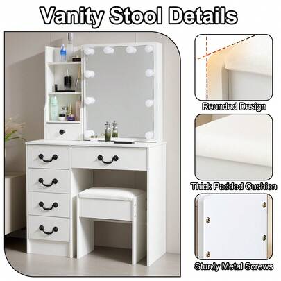 Compact Dressing Chair For Living Room Bedroom, Christmas Gift For Shop Display, White Home Bathroom Decor Makeup Organizer