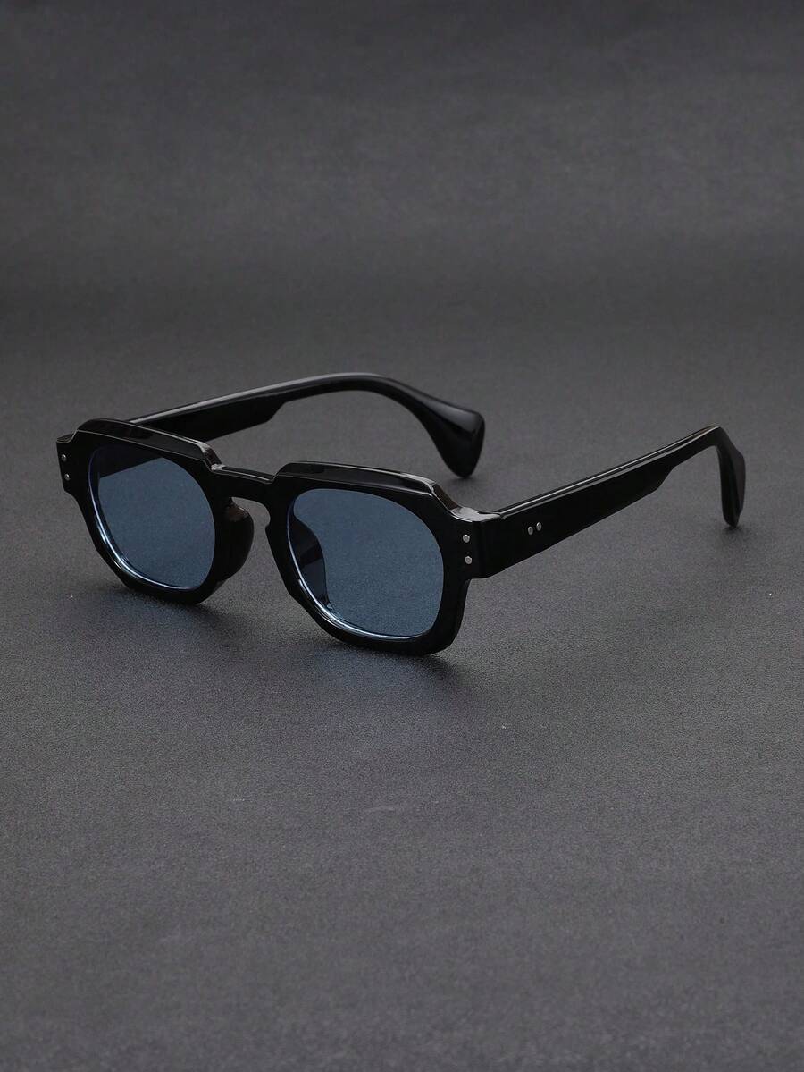 1 件男士方形框架耳钉装饰复古个性化街头风格时尚眼镜，非常适合派对装饰、夏季户外旅行、海滩度假，成为街头时尚焦点 - 彩色 - 查看 1