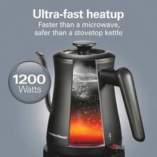Hamilton Beach - Hervidor eléctrico compacto de cuello de cisne de 20 onzas / 0,6 litros para agua hirviendo, verter sobre café, té, calentamiento ultra rápido con 1200 vatios, interior de acero - Negro - - Ver 12