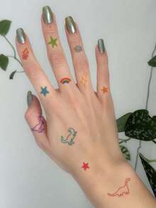 1 pieza Tatuaje temporal impermeable, PVC, con diseños simples de expresiones, estrellas, dinosaurios, luna, adecuado para el estilo dulce de chica escolar y uso diario - Multicolor - Ver 2