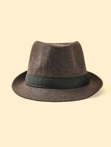 1pc Solid Color Bohemian Casual Retro Polyester Decorative Ribbon Felt Hat, Soft Cap, Fedora Hat, British Style Trilby For Men, Elegant For Commuting In Autumn/Winter - Top Hat - View 6