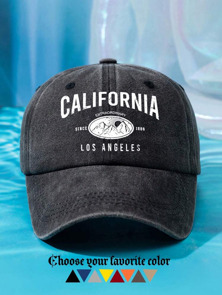 1 件男女通用户外休闲时尚加州山脉印花可调节防晒复古水洗棒球帽，适合日常佩戴 - A - 查看 12