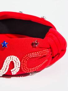 1 Stück rot-weiß-blau Stern bedrucktes Stirnband mit breitem Band und modischen herzförmigen Accessoires, Feiertags-Dekorationshaarteil mit Unabhängigkeitstags-Element, Haarband Stirnband für Frauen, Haraccessoires, Diademe, Haarreifen