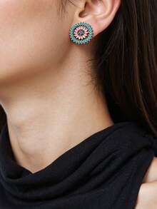 TopHanqi Bộ 16/8/4 đôi hoa tai đính đá phong cách Bohemian, trang sức hình tròn hình học màu bạc/đồng cổ, phù hợp với phụ nữ đeo hàng ngày, thời trang đường phố, quà tặng, mọi mùa - Nhiều màu - Xem 2