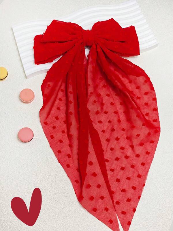 1Pc Red Hair Bow Hair Barrettes With Long Tail Cloud New Design Breathable Mesh Bow Hair Clips Elegant Bow Hair Clips Hair Accessories For Girls Kids Teens Daily Wear Suitable For Many Occasion Summer Outgoing Vacation