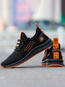 Hombre deportivo transpirable tejido punta redonda cordones suela plana estilo urbano para gimnasio y diario tenis - Naranja - Ver 6