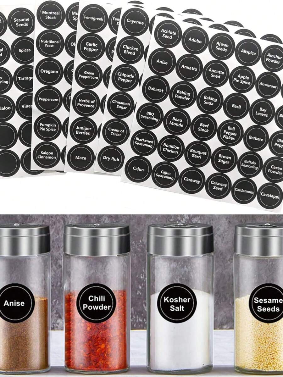180 张调料罐标签，黑色圆形，直径 1.5 英寸，149 张预印标签和 31 张空白可书写标签，适用于调料容器、梅森罐等。 - 黑與白 - 查看 1