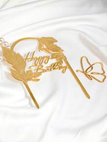 2PCS/1套-6PCS/3套高端金色拱门生日蛋糕装饰插件套装，艺术生日快乐卡和蝴蝶，亚克力生日蛋糕顶饰，生日快乐蛋糕顶饰，适用于生日派对装饰，派对装饰，完美的蛋糕装饰套装 - A - 查看 6