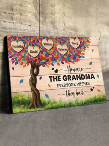 Catygift Custom Family Tree Canvas Print, Personalized Heart Shaped Names, Family Gift For Mom, Unique Wall Art Decor, 9 Names Customizable - As Shown - View 10
