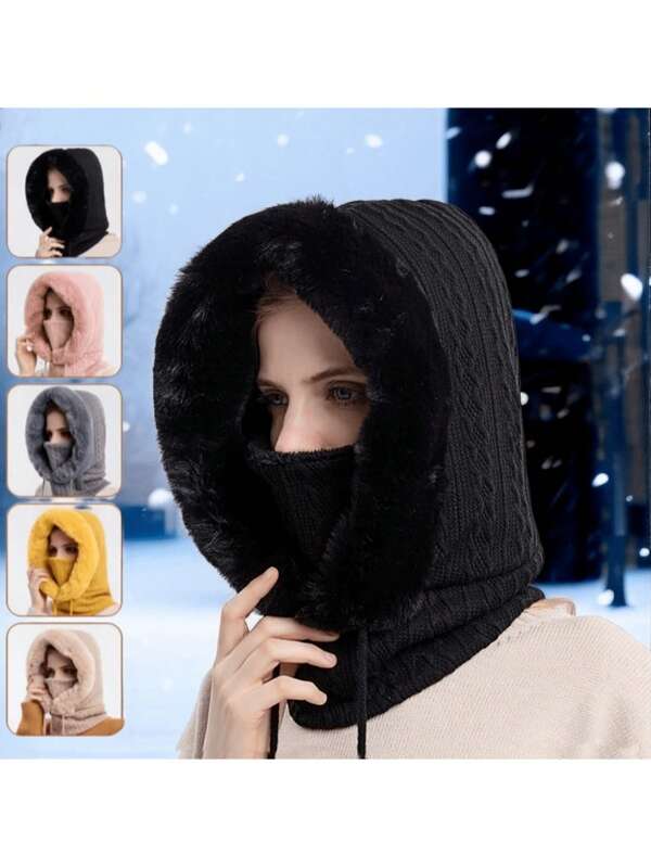 2 peças/Conjunto Gorro Esportivo Outdoor e Protetor de Pescoço Máscara Facial Integrados, Outono/Inverno