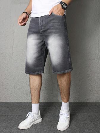 Teenage Boy Fashionable Versatile Gray Casual Straight-Leg Denim Shorts, Summer