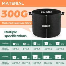 Jorvila 10 Pack 5 Gallon Thickened Grow Bags, Aeration Nonwoven Fabric Plant Pots With Durable Handles, Heavy Duty 300G Planter Pot For Tomato, Potato And Vegetable