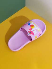1 par de chanclas planas de EVA con arcoíris y unicornio para niños, adecuadas para uso en interiores/exteriores, hogar, baño, verano