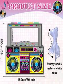 1 Pack Radio Boombox Photo Booth Props For 90s 80s Party Decorations ,Durable 300D Oxford Fabric,59 X 59 Inch, Retro Fabric Radio Boombox Selfie Backdrop Hanging Banner For Hip Hop Music Theme Birthday Decorations 1980s Party Supplies,
