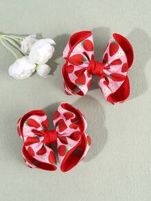 2 Stück/Set Haarclips für Mädchen mit Erdbeermuster und Twist-Taille Design, rote Satinschleife Dekoration, süße und verspielte Haaraccessoires geeignet für Frühling/Sommer, Schule, Picknick und mehr - Verschiedenfarbig - Übersicht 9