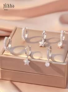 Hihho 6 Peças/Conjunto Elegante Brinco de Flor com Zircônia Cúbica, Acessórios de Joalheria Versáteis e da Moda, Presente para Mulheres