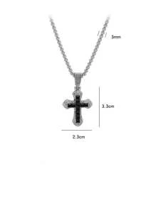 1pc Full Rhinestone Crucifix Pendant Necklace, Stainless Steel Cubic Zirconia Long Chain Sweater Necklace