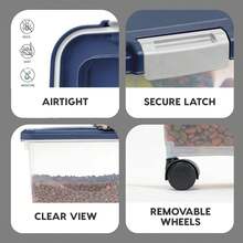 USA Airtight Dog Food Storage Container, Up To 40 Lbs, Attachable Wheels, For Dog Cat Bird And Other Pet Food Storage Bin, Keep Fresh, Translucent Body, Easy Mobility, Navy - Navy Blue - View 6