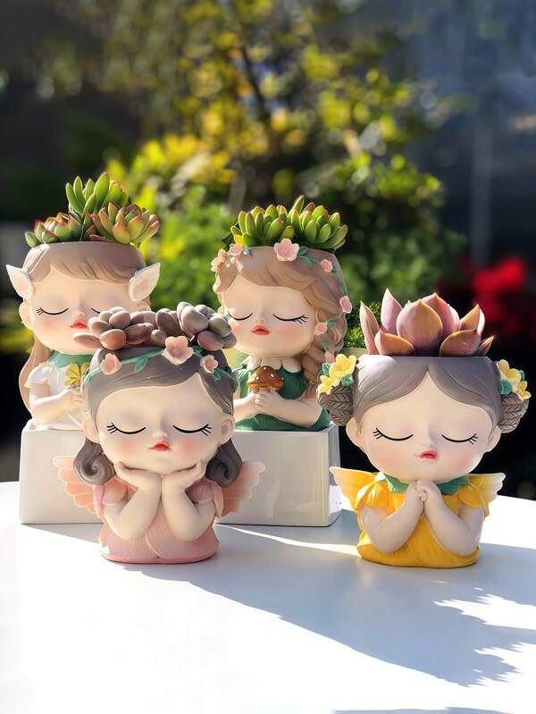 Succulent Plant Pot 1-Piece Set With Drainage Holes Indoor Unique Cute Vase Decoration Girl Face Flower Pot Chic Gardening Lover Gift