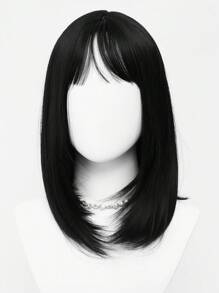 XYUNMI Sweet Black Long Straight Hair With Bangs 16 Inch Lightweight Breathable Women's Heat Resistant Synthetic Wig Suitable For Daily Wear Party Role Playing Photoshoot Beautiful Natural Lively Cute Short Hair