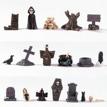 21pcs Halloween Ornaments, Halloween Scene Layout Miniature Model, Halloween Mini Decoration, Halloween Small Ornaments, Skull Mummy, Resurrection Ghost Festival Horror Resin Ornaments, Home Desktop Creative Decoration