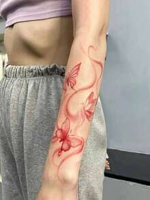 1 pieza Pegatina de tatuaje temporal lavable, mariposa roja grande, adecuado para personas - Rojo - Ver 4