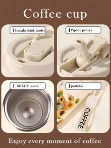 不锈钢真空隔热旅行杯带吸管，可拆卸茶/咖啡杯带挂绳，男女皆宜 - 彩色 - 查看 3