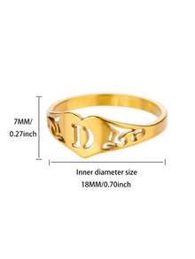1PC Fashion Hollow Initial Letter Heart Rings For Women Gold Color Stainless Steel A-Z Letter Ring Aesthetic Wedding Jewelry Gift - Yellow Gold - View 17