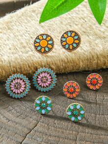 TopHanqi Bộ 16/8/4 đôi hoa tai đính đá phong cách Bohemian, trang sức hình tròn hình học màu bạc/đồng cổ, phù hợp với phụ nữ đeo hàng ngày, thời trang đường phố, quà tặng, mọi mùa - Nhiều màu - Xem 3