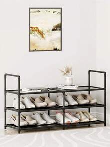 1pc Double-Deck Simple Dust-Proof Shoe Rack, Storage Shelf, Space Saving, Sturdy, Fashionable, Easy Assembly & Disassembly, Portable, Suitable For Living Room, Bedroom, Entryway, Office, Home, Multi-Layer Storage, Holiday Gift, Christmas Gift, Children Gift