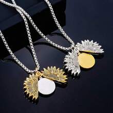 1pc Customizable Elegant Sunflower Locket Necklace, Perfect Gift For Birthday Or Any Special Occasion, Women Sunflower Pendant Necklace With Long Chain, Chic O-Shaped Design, Ideal For Birthday And Anniversary