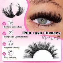 Glow HavenLanflower Lash Clusters Kit With Bottom Lashes Extension 120D Thick Volume Cluster Lashes Waterproof Cluster Eyelash Extensions Kit D Curl Eyelash Extension Kit Fluffy 10-18 Mm Individual LashesGlow Haven - 120D With Bottom Lashes - View 5
