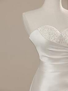 Women Solid Satin Sequins Lace Strapless Tail Elegant Mermaid Wedding Dresses Bridal, For Bride - White - View 2