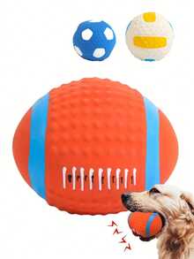 Interactive Pet Squeaky Toys, Pet Chasing Toys Ball, Dog Football/Volleyball/Rugby, Squeaky Dog Balls, Interactive Latex Rubber Squeaky Dog Toys, Soft Bouncy Fetch Toys For Small Dogs, Training Tools, Pet Supplies, No Battery Required - Multicolor - View 2