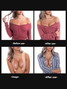Adhesive Bra Tape, Cleavage Enhancing, Lifting, Sticky Nipple Covers, Breast Lift For Women, With Disposable Elastic Fabric, Adhesive Bra, Strapless Bra, Anti-Flashing Tape, Uplift Bust, Gather Chest, Prevent Sagging, Summer Sweat-Proof, Women Reviving Patch, Prevent Nipple Protrusion, Suitable For A-E Cup Breasts, Self-Adhesive Nipple Covers, Suitable For Bridal Gowns, Backless Outfits, Multiple Wearing Ways - Beige - View 4