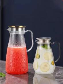 1pc 1L/1.5L/2L Acrylic/PC Water Pitcher With Lid, Stainless Steel Gold-Colored Cap, Beverage Container And Storage, Suitable For Hot Or Cold Drinks. Refrigerator Water Pitcher, Juice Container, Water Jug, Iced Tea Pitcher Or Milk Jug Back To School - Multicolor - View 2